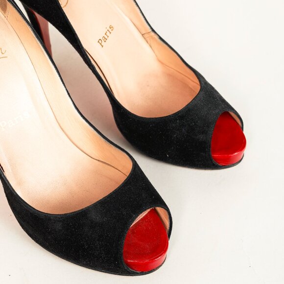 Christian Louboutin Very Prive 110 Black Veau Velours Peep-Toe Pumps - Picture 6 of 9